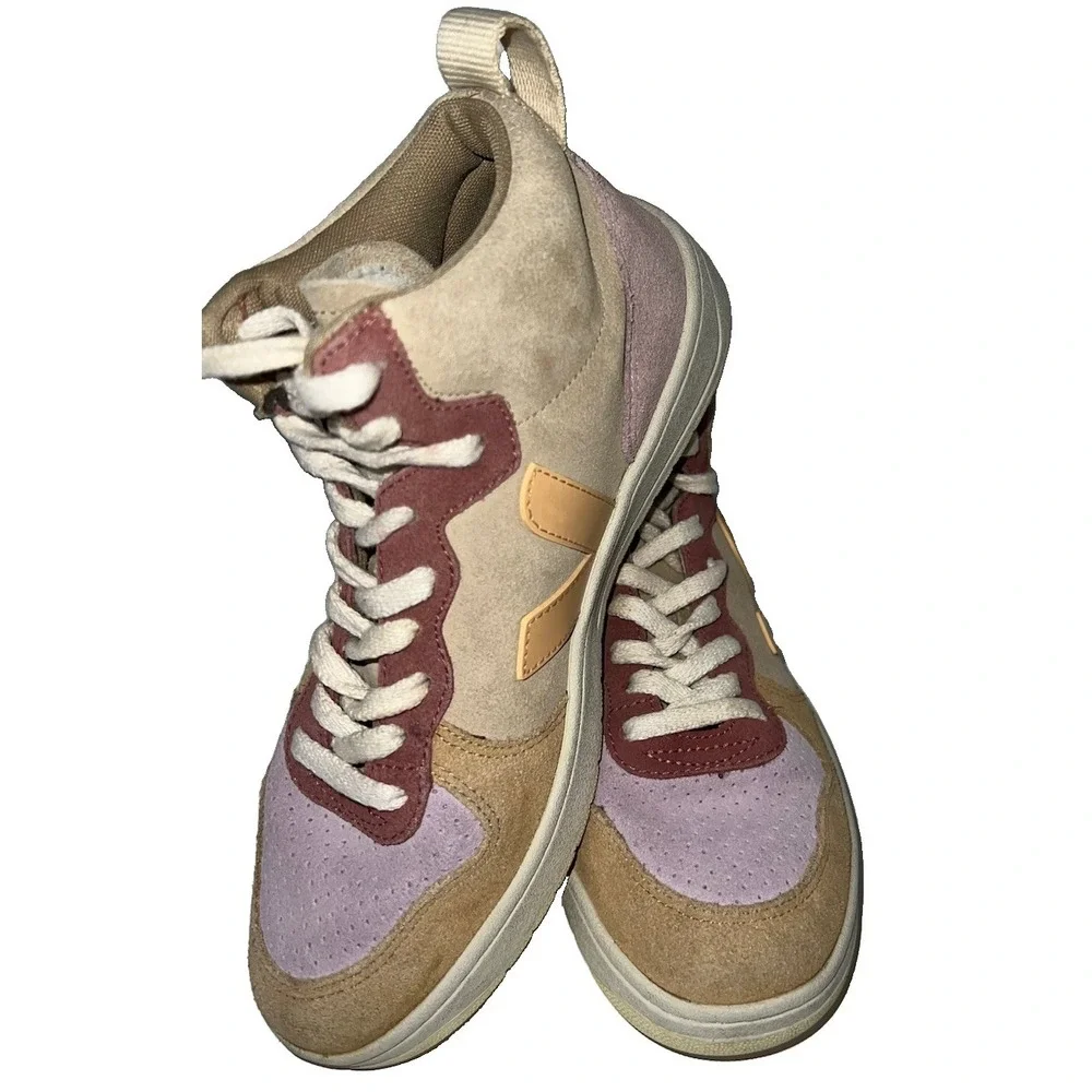 Veja V-15 Multico Peach Suede Leather Lace Up High Top Women's Size 6(8-b18)